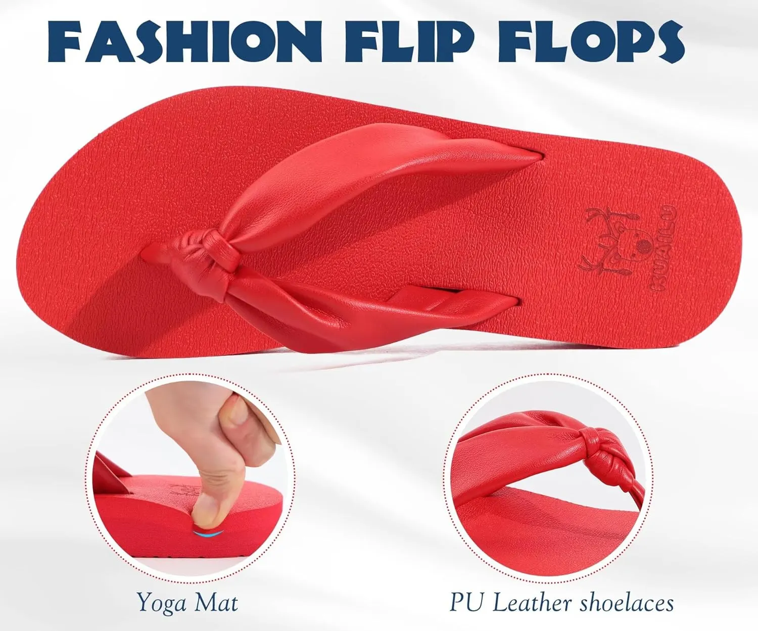KuaiLu Womens Flip Flops With Arch Support Comfortable Yoga Mat Cushion Thong Leather Sandals for Ladies Fashion Slip On Summer Beach Walking Slides Indoor Outdoor Travel Orthotic Slippers