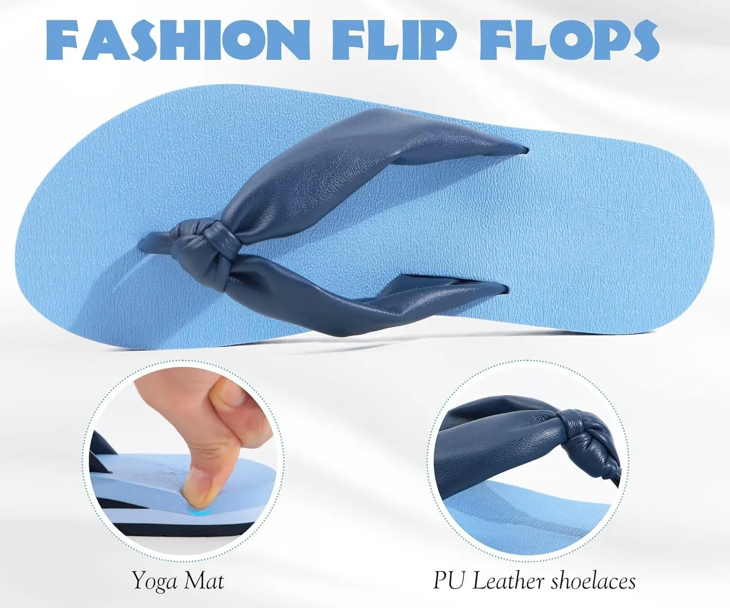 KuaiLu Womens Flip Flops With Arch Support Comfortable Yoga Mat Cushion Thong Leather Sandals for Ladies Fashion Slip On Summer Beach Walking Slides Indoor Outdoor Travel Orthotic Slippers
