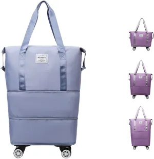Kulken Travel Bag with Wheels, 2025 New Large Capacity Travel Bag with Removable Wheels, For Short Waterproof Travel Storage Bags (Light Blue)