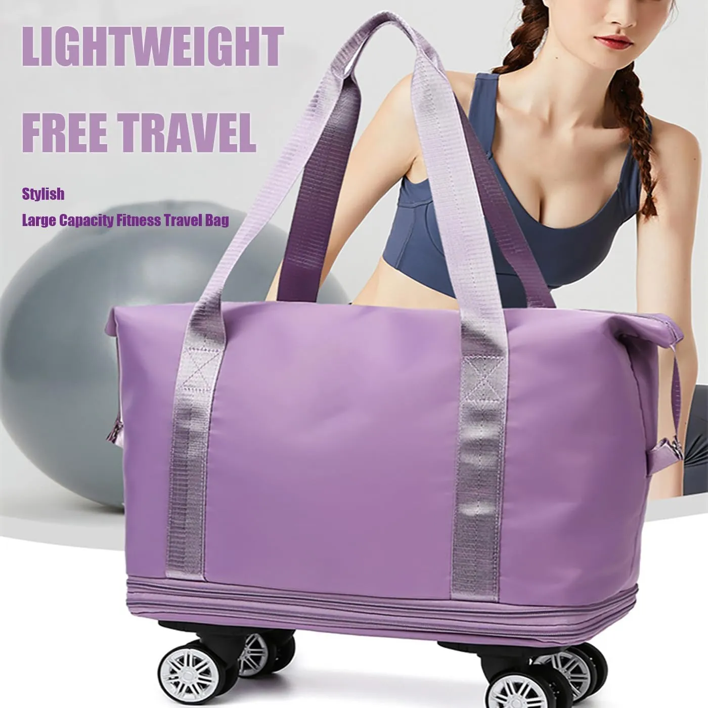 Kulken Travel Bag with Wheels, 2025 New Large Capacity Travel Bag with Removable Wheels, For Short Waterproof Travel Storage Bags (Light Blue)