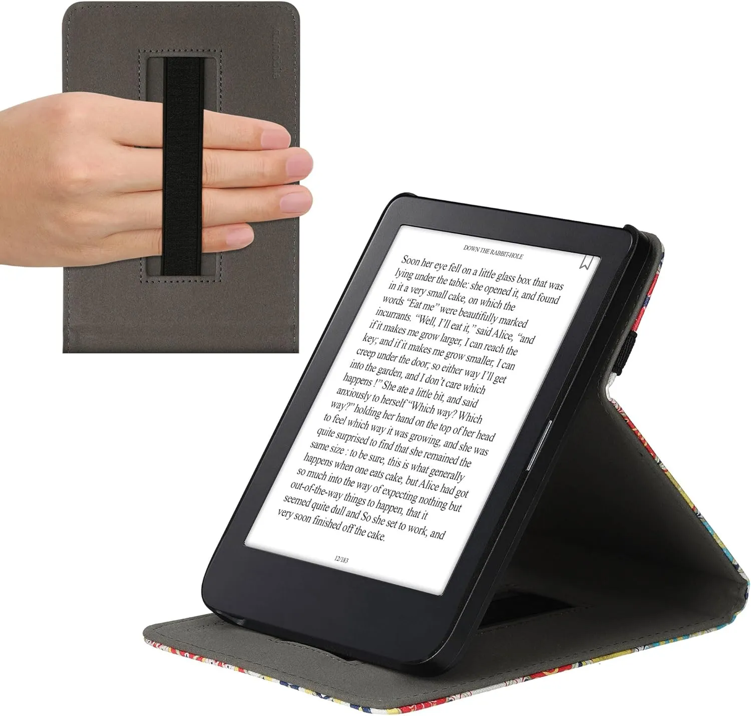 kwmobile Cover Compatible with Kobo Clara 2E / Tolino Shine 4 Case - Stand   Strap - Moroccan Vibes in Multicolor Blue/Red/Light Brown