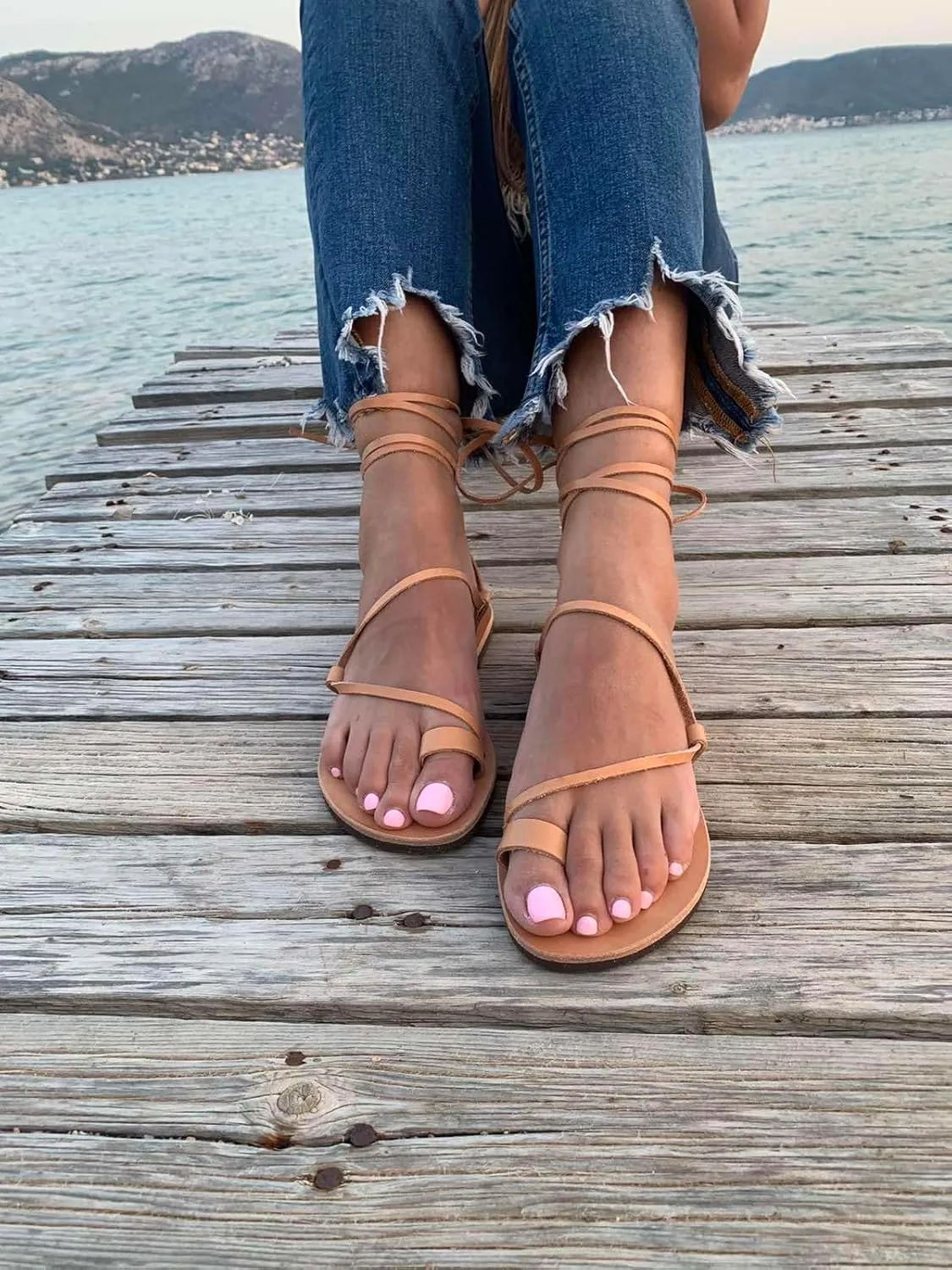 Lace Up Sandals, Beach Shoes, Toe Ring Sandals, Women Tie up flip Flops, Leather sliders, Black Greek Leather Sandals, Tie Up Leather Sandals, Lace up Sandals Gladiator sandals, ring toe sandals, Summer Leather Sandals,Women shoes (39, Beige)