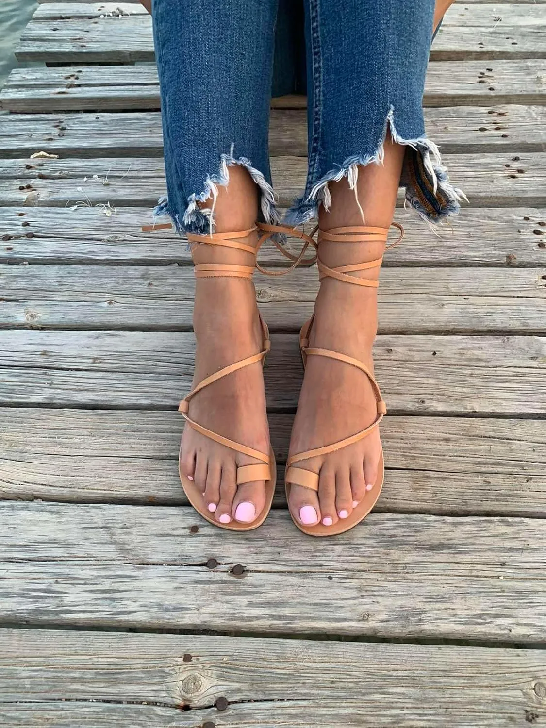 Lace Up Sandals, Beach Shoes, Toe Ring Sandals, Women Tie up flip Flops, Leather sliders, Black Greek Leather Sandals, Tie Up Leather Sandals, Lace up Sandals Gladiator sandals, ring toe sandals, Summer Leather Sandals,Women shoes (39, Beige)