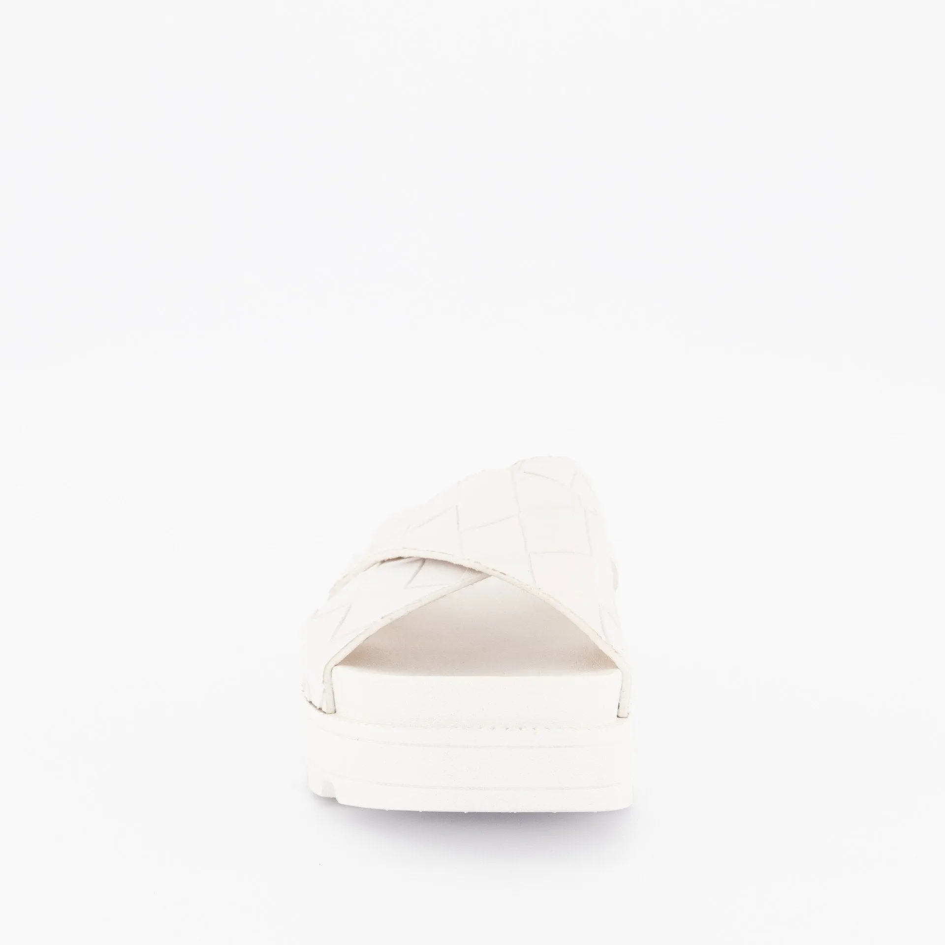Ladies Emboosed Cross-Over Cleated Platform Mule - White
