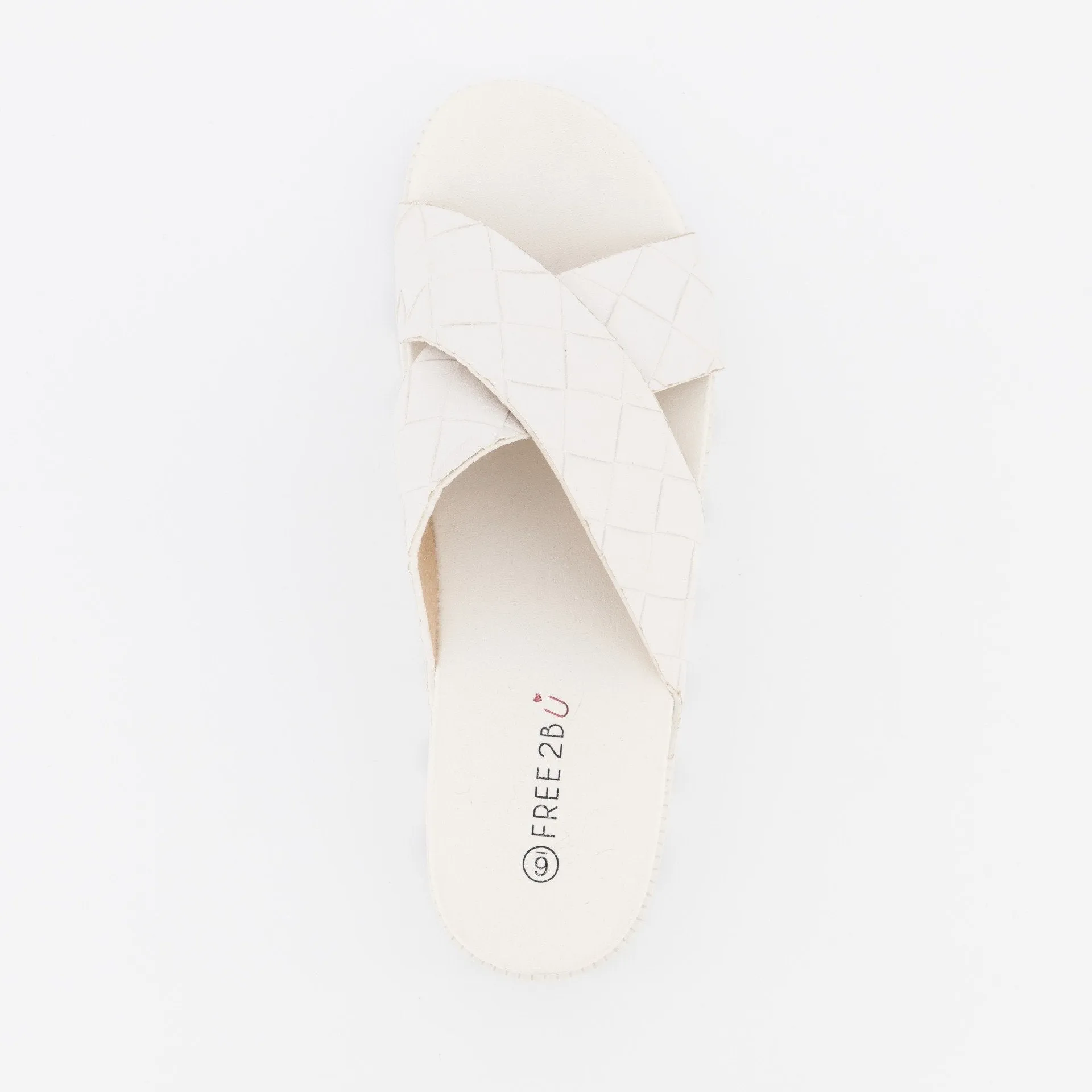 Ladies Emboosed Cross-Over Cleated Platform Mule - White