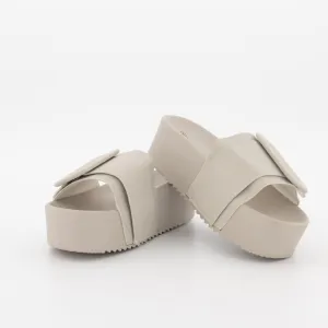 Ladies Padded Trim Push-In Platform Mule - Grey