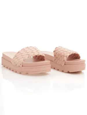 Ladies Weave Look Cleated Platform Mule Sandal - Blush