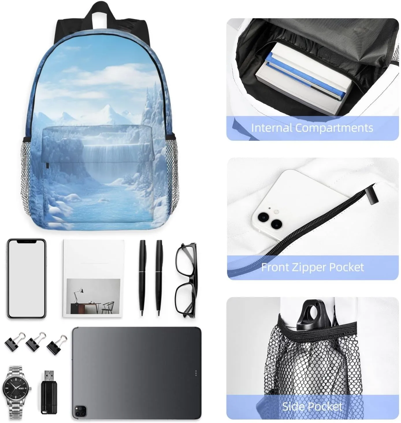 Laptop Backpack Lightweight Backpack for Men Women Daypack Snow Ice World Laptop Bag Casual Backpack for Travel