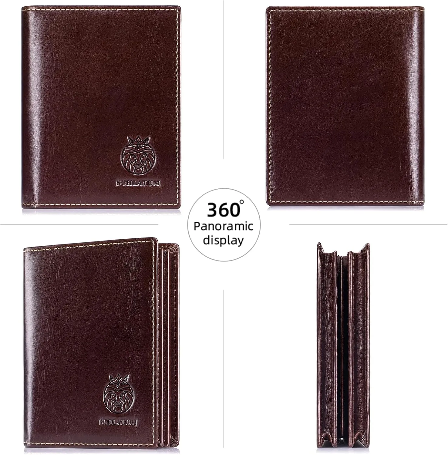 Large Capacity Mens Wallet Genuine Leather Rfid Blocking Bifold Wallet with Flap ID Window 2 Cash Compartments, Coffee