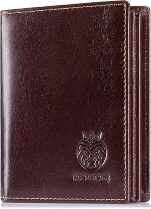 Large Capacity Mens Wallet Genuine Leather Rfid Blocking Bifold Wallet with Flap ID Window 2 Cash Compartments, Coffee