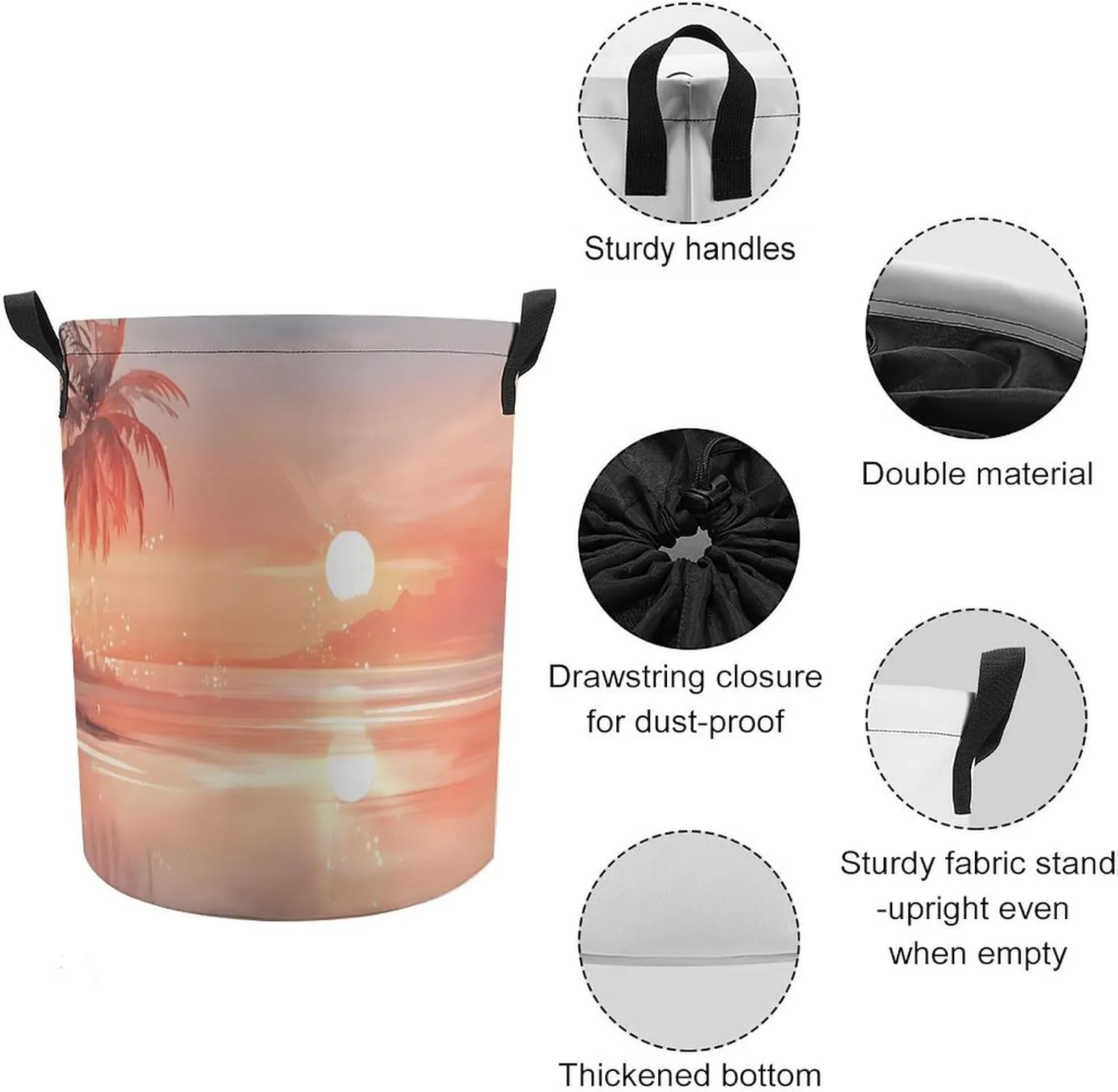 Laundry Hampers, Large Drawstring Laundry Bag, Removable Laundry Bags, Collapsible Storage Bin with Handles for Home Organization, Kids Room, Nursery Afterglow