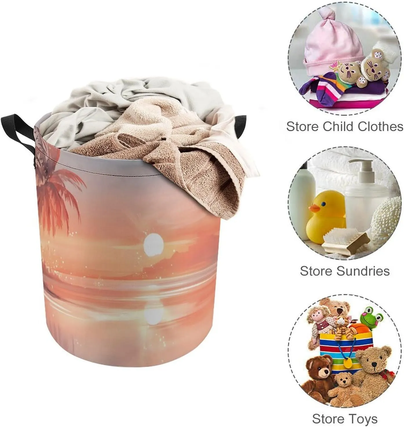 Laundry Hampers, Large Drawstring Laundry Bag, Removable Laundry Bags, Collapsible Storage Bin with Handles for Home Organization, Kids Room, Nursery Afterglow