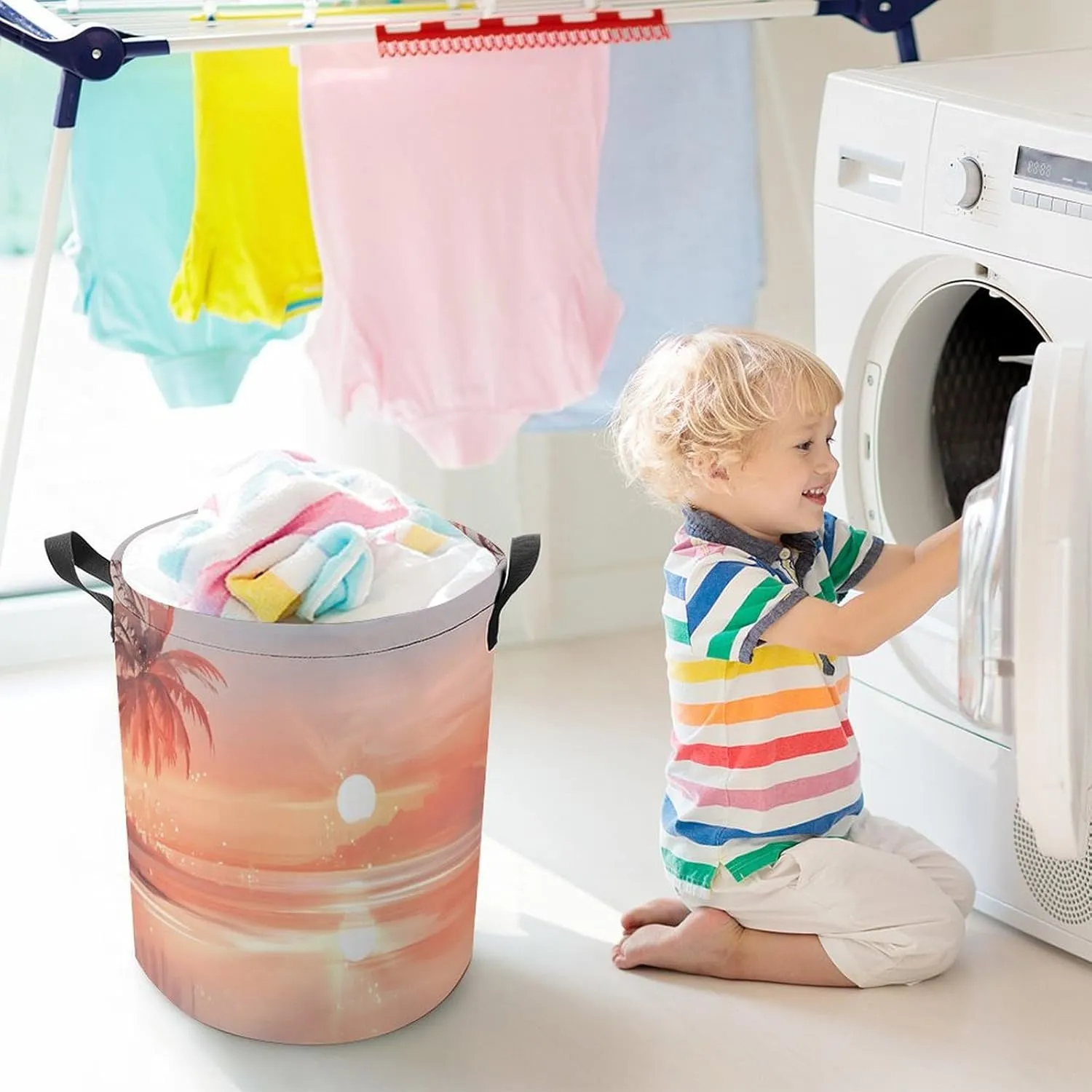 Laundry Hampers, Large Drawstring Laundry Bag, Removable Laundry Bags, Collapsible Storage Bin with Handles for Home Organization, Kids Room, Nursery Afterglow