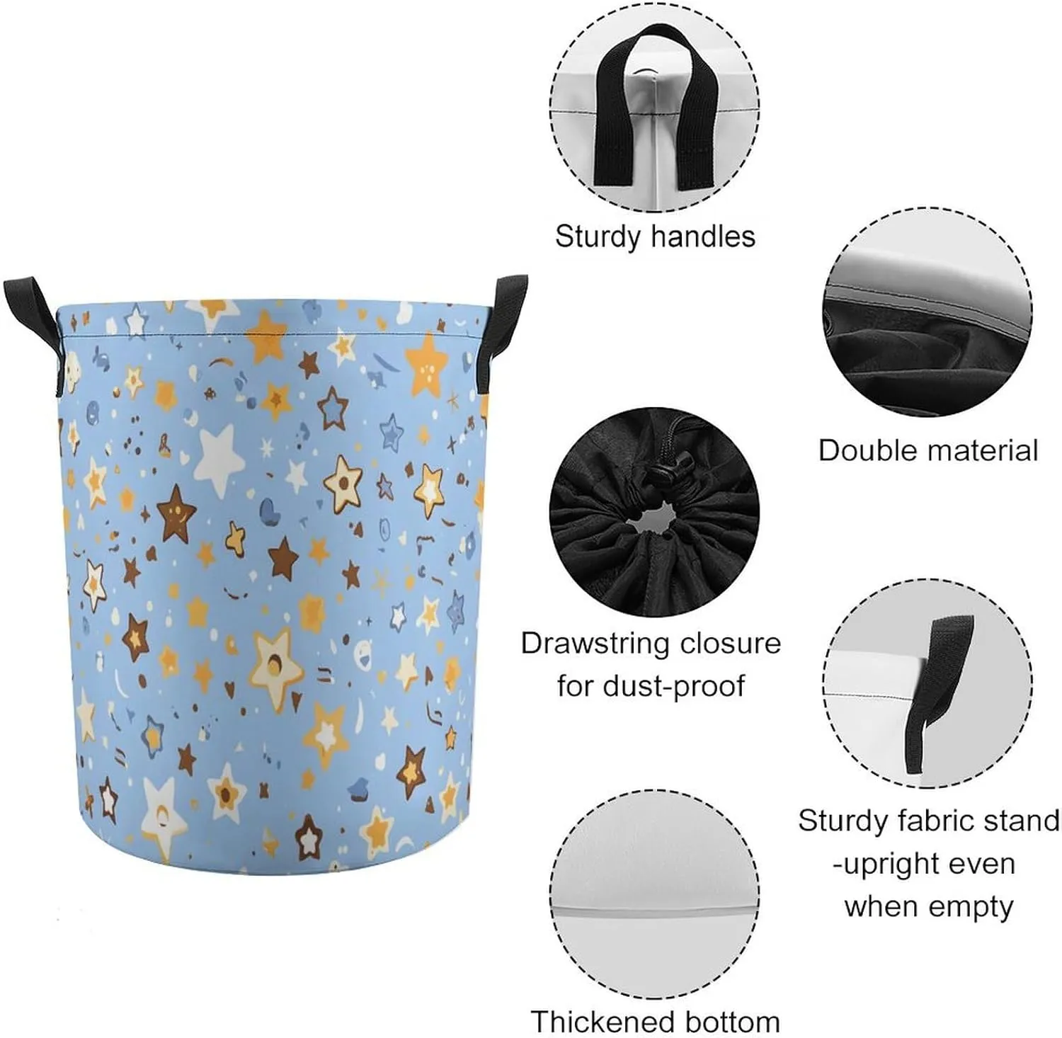 Laundry Hampers, Large Drawstring Laundry Bag, Removable Laundry Bags, Collapsible Storage Bin with Handles for Home Organization, Kids Room, Nursery Art