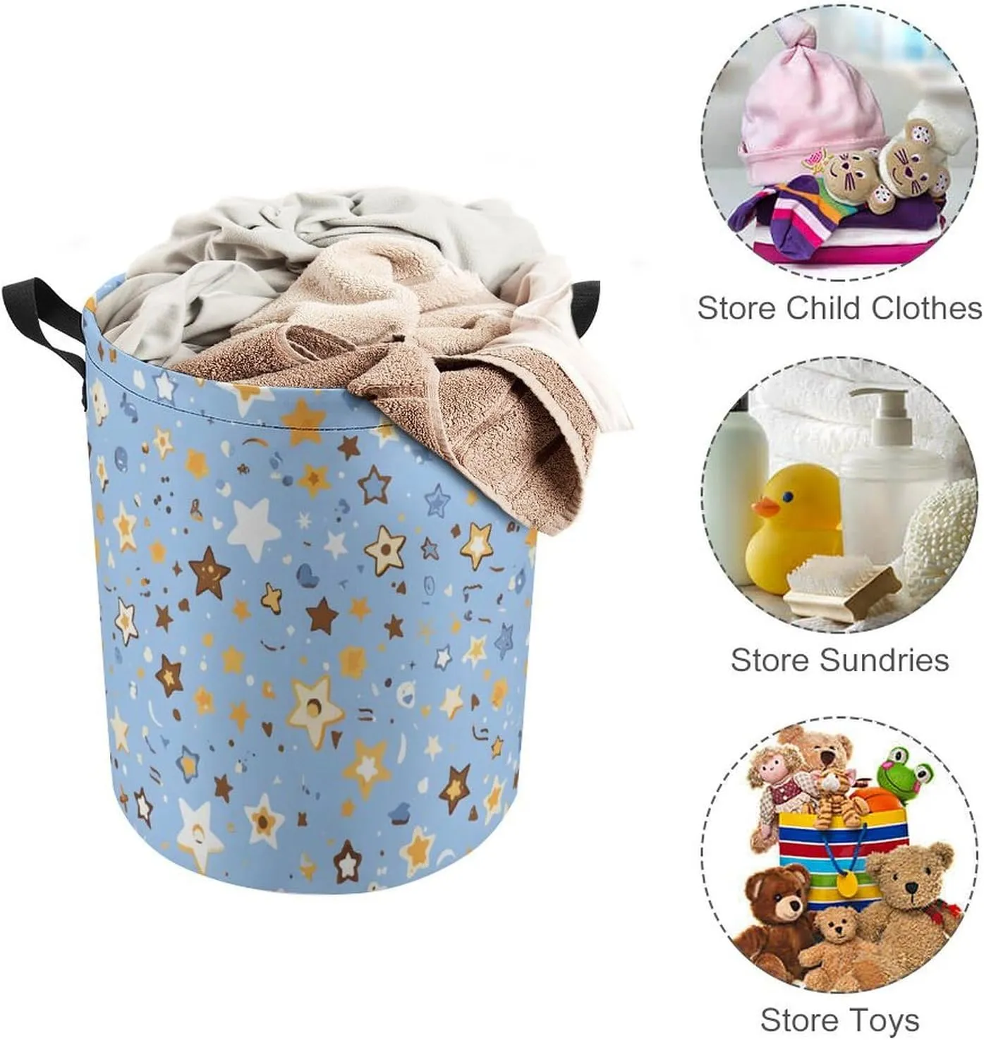 Laundry Hampers, Large Drawstring Laundry Bag, Removable Laundry Bags, Collapsible Storage Bin with Handles for Home Organization, Kids Room, Nursery Art