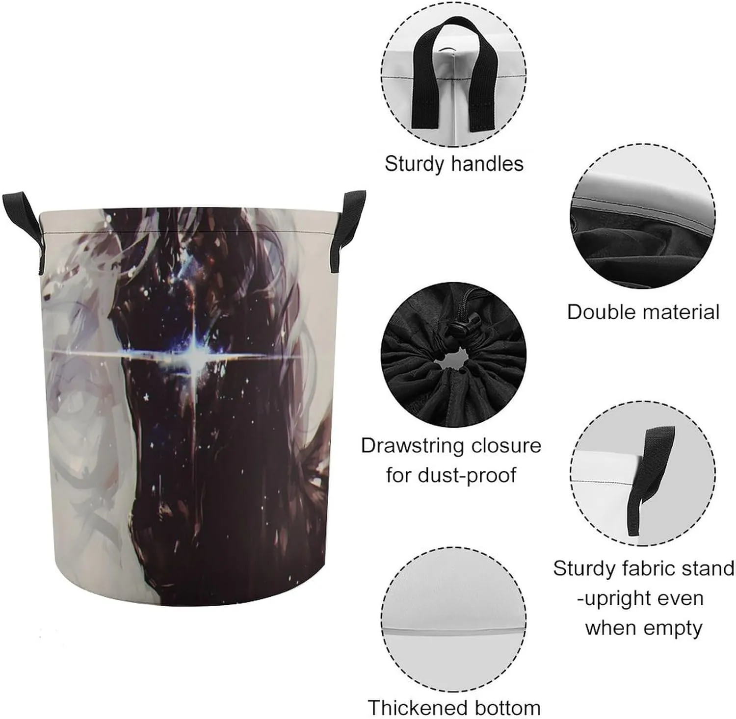 Laundry Hampers, Large Drawstring Laundry Bag, Removable Laundry Bags, Collapsible Storage Bin with Handles for Home Organization, Kids Room, Nursery Art