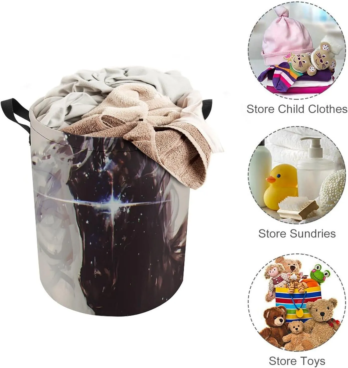 Laundry Hampers, Large Drawstring Laundry Bag, Removable Laundry Bags, Collapsible Storage Bin with Handles for Home Organization, Kids Room, Nursery Art