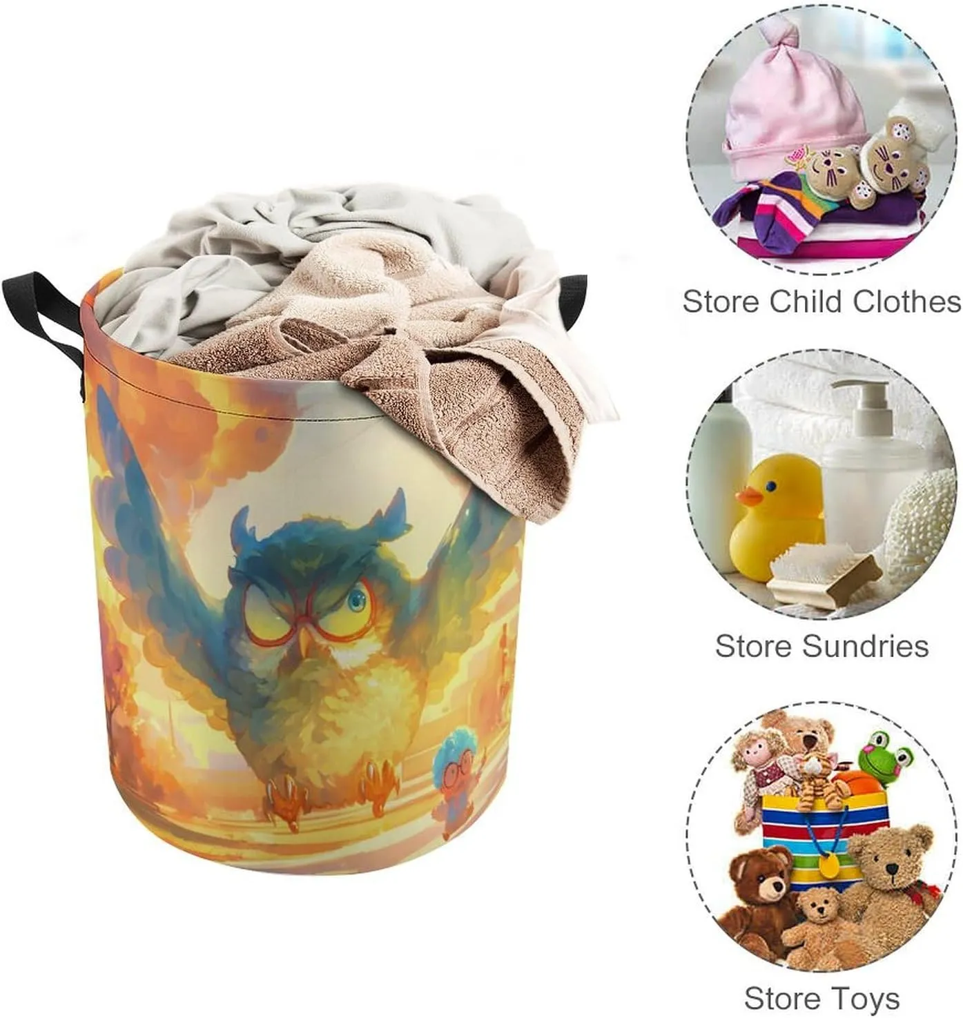 Laundry Hampers, Large Drawstring Laundry Bag, Removable Laundry Bags, Collapsible Storage Bin with Handles for Home Organization, Kids Room, Nursery Bird