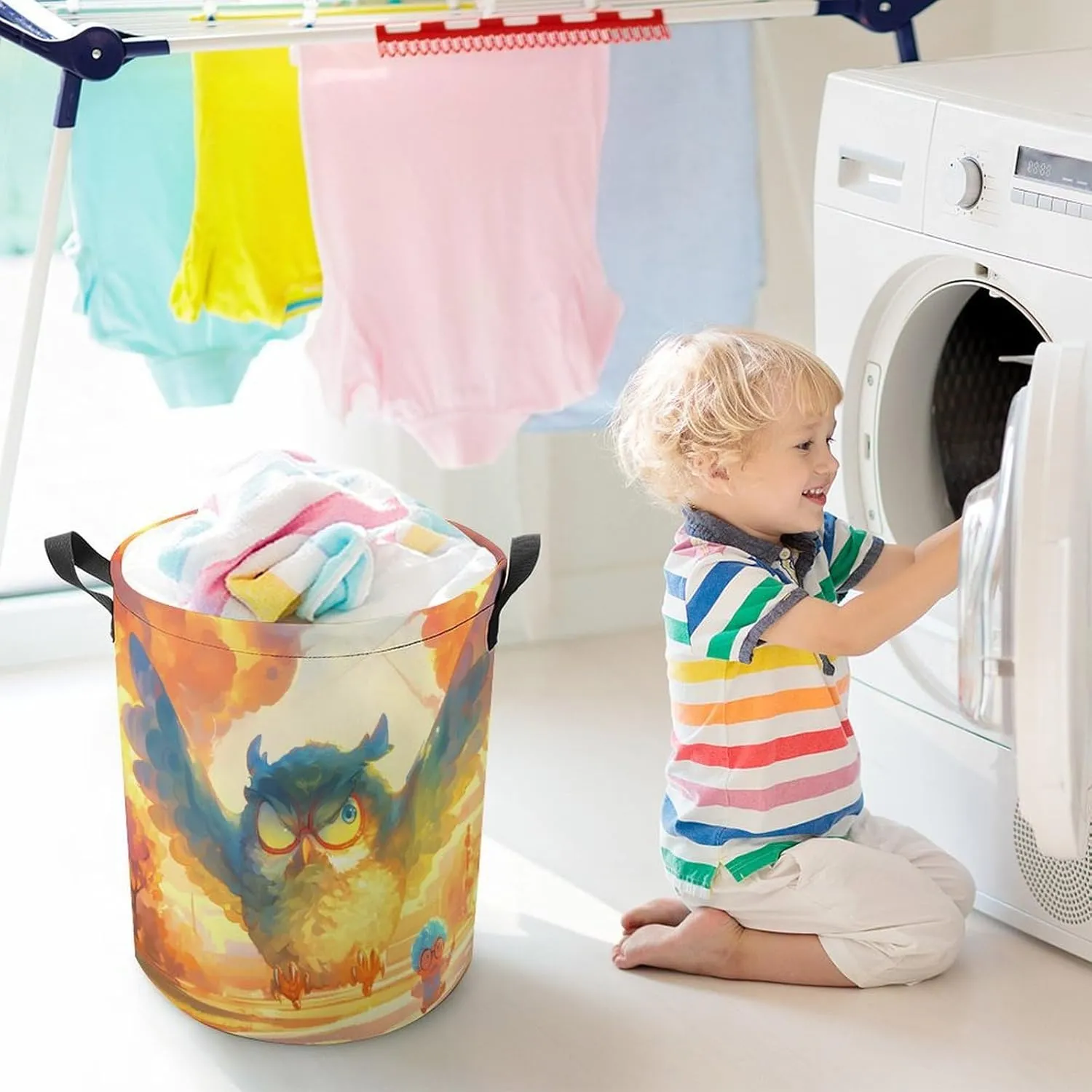 Laundry Hampers, Large Drawstring Laundry Bag, Removable Laundry Bags, Collapsible Storage Bin with Handles for Home Organization, Kids Room, Nursery Bird