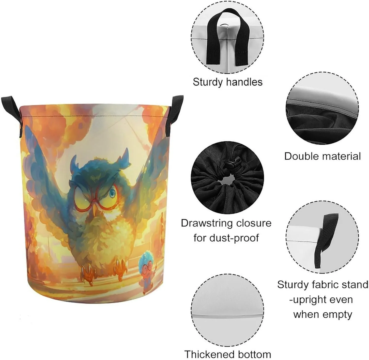 Laundry Hampers, Large Drawstring Laundry Bag, Removable Laundry Bags, Collapsible Storage Bin with Handles for Home Organization, Kids Room, Nursery Bird