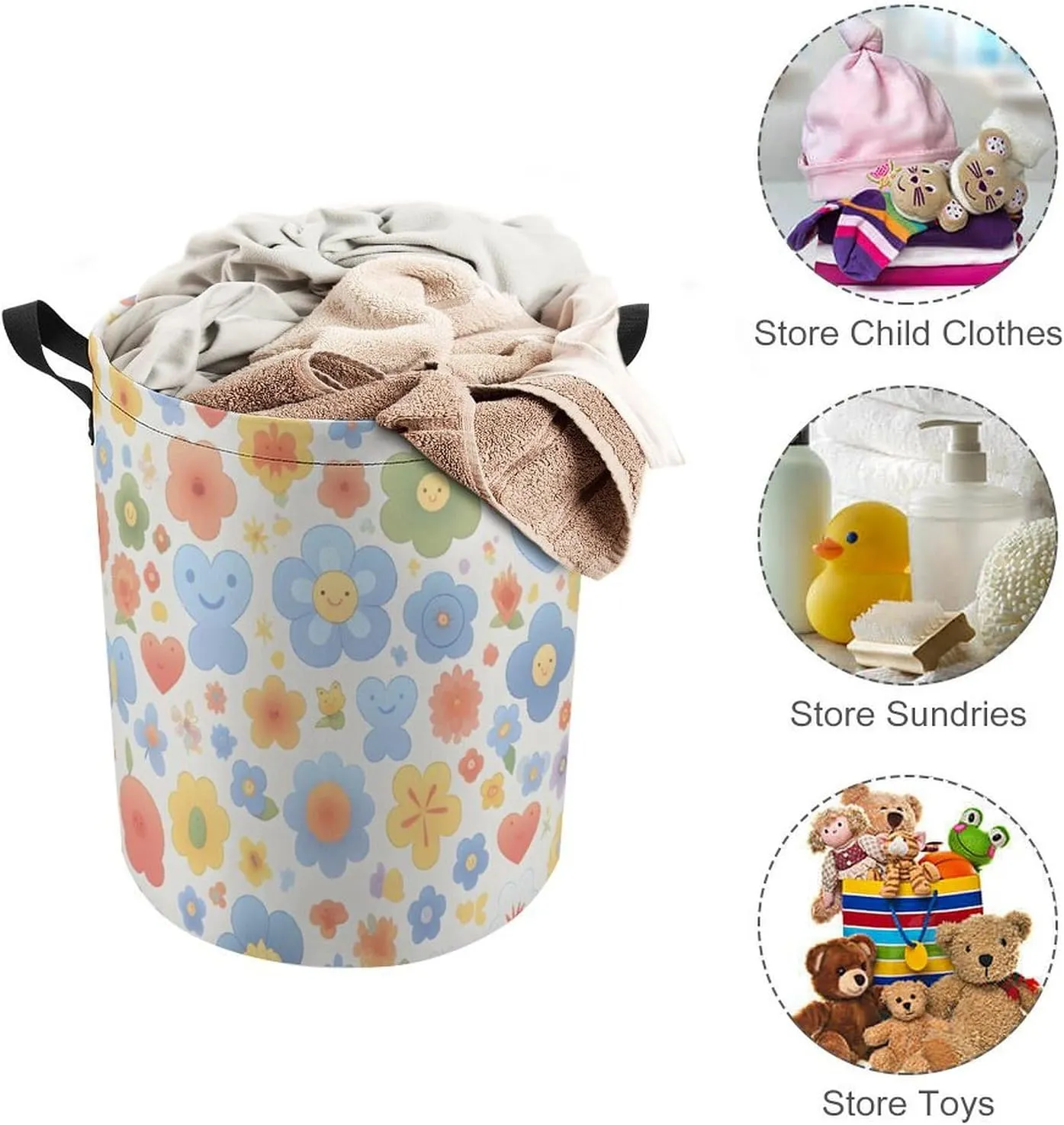 Laundry Hampers, Large Drawstring Laundry Bag, Removable Laundry Bags, Collapsible Storage Bin with Handles for Home Organization, Kids Room, Nursery Circle