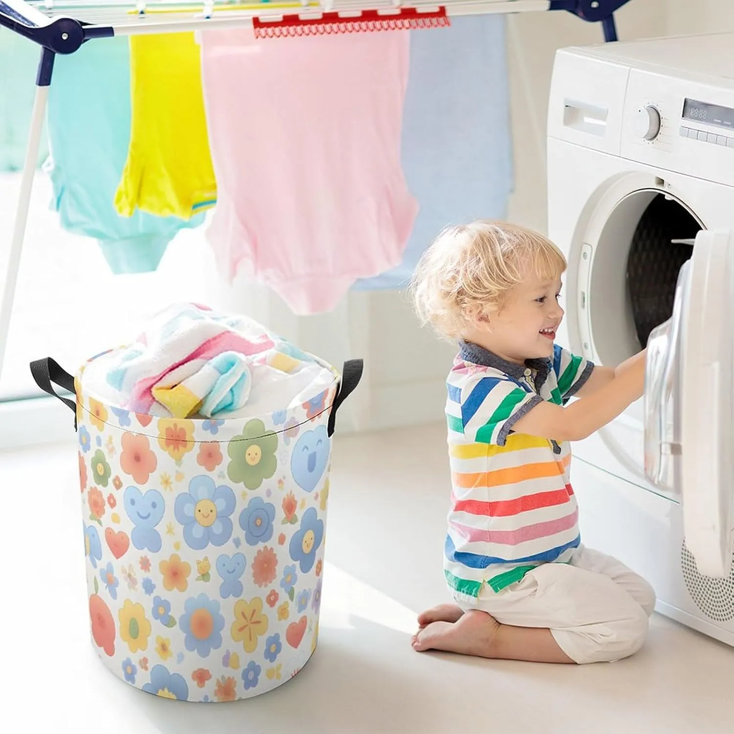 Laundry Hampers, Large Drawstring Laundry Bag, Removable Laundry Bags, Collapsible Storage Bin with Handles for Home Organization, Kids Room, Nursery Circle