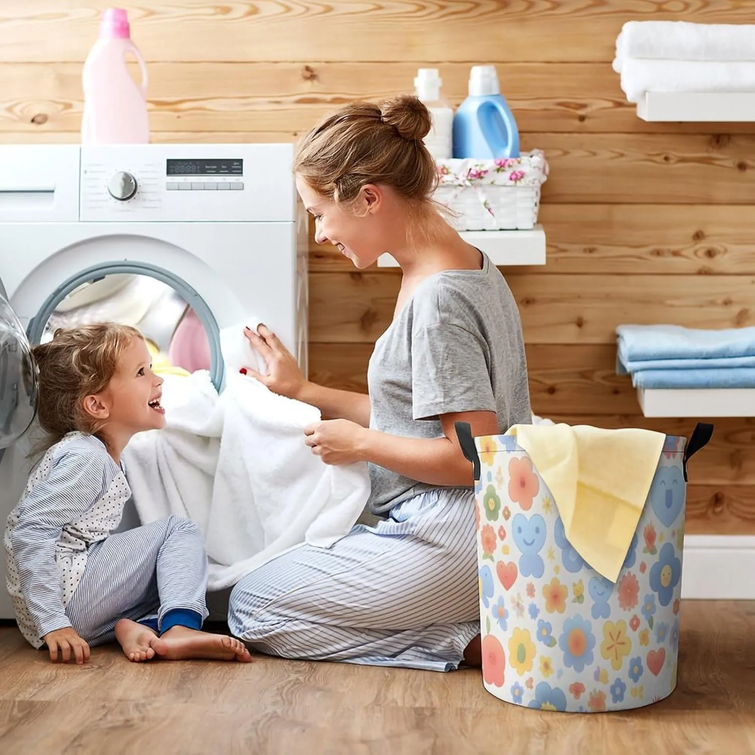 Laundry Hampers, Large Drawstring Laundry Bag, Removable Laundry Bags, Collapsible Storage Bin with Handles for Home Organization, Kids Room, Nursery Circle