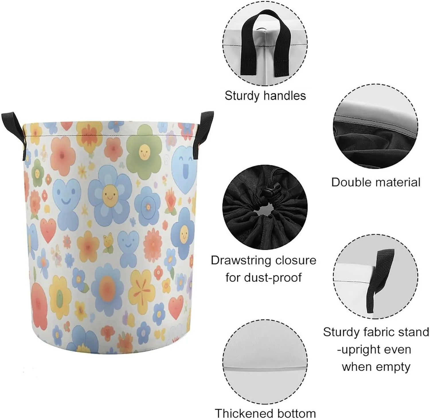 Laundry Hampers, Large Drawstring Laundry Bag, Removable Laundry Bags, Collapsible Storage Bin with Handles for Home Organization, Kids Room, Nursery Circle