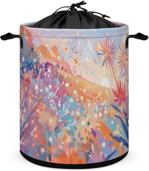 Laundry Hampers, Large Drawstring Laundry Bag, Removable Laundry Bags, Collapsible Storage Bin with Handles for Home Organization, Kids Room, Nursery Flower
