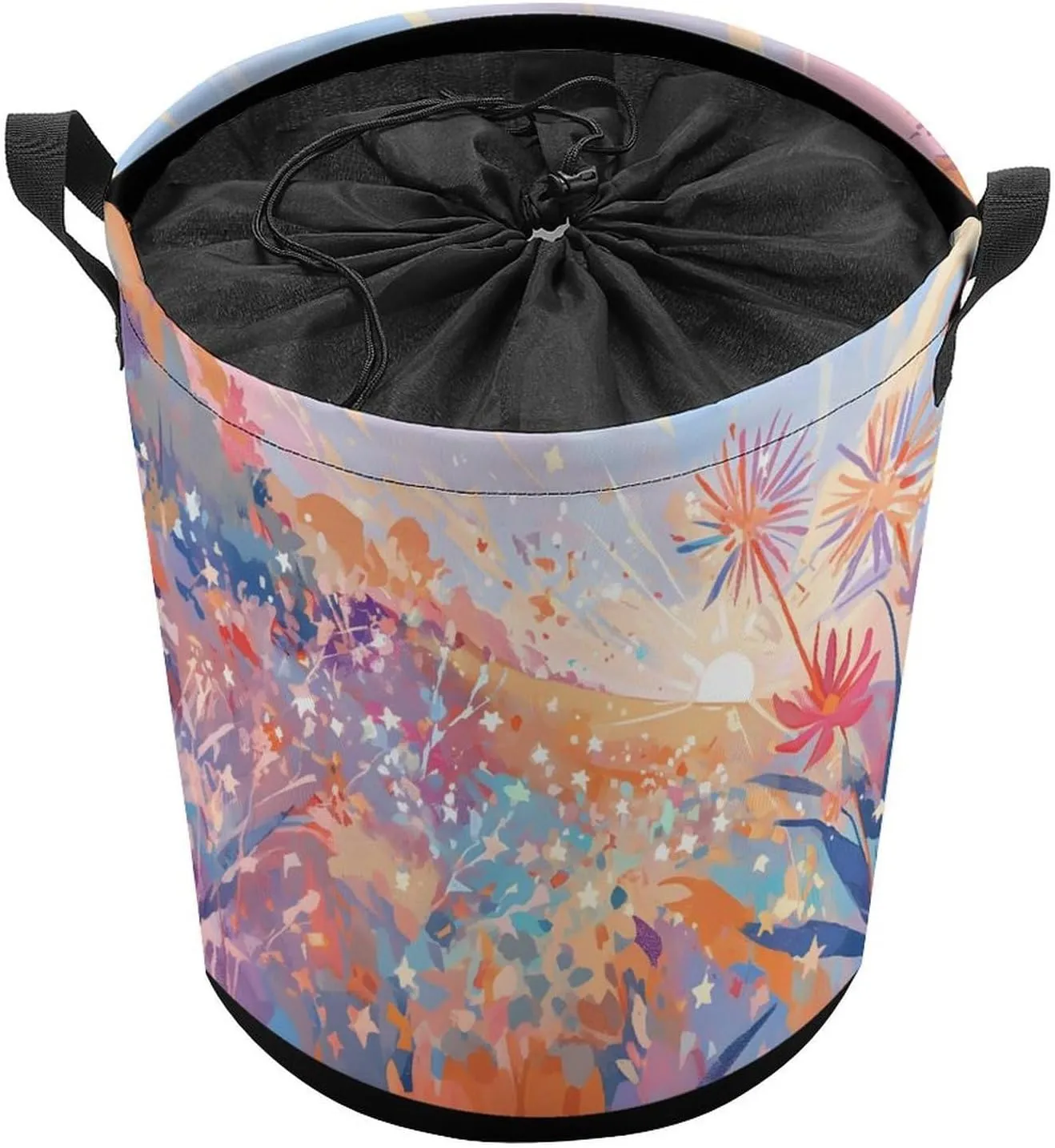 Laundry Hampers, Large Drawstring Laundry Bag, Removable Laundry Bags, Collapsible Storage Bin with Handles for Home Organization, Kids Room, Nursery Flower