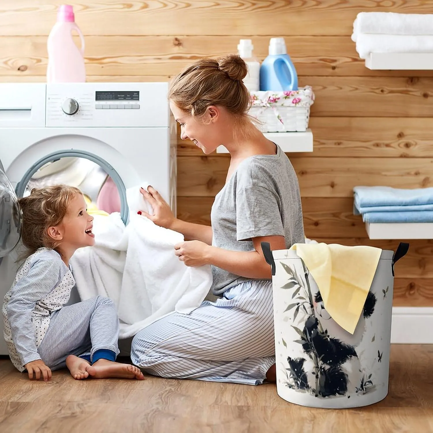 Laundry Hampers, Large Drawstring Laundry Bag, Removable Laundry Bags, Collapsible Storage Bin with Handles for Home Organization, Kids Room, Nursery Fruit