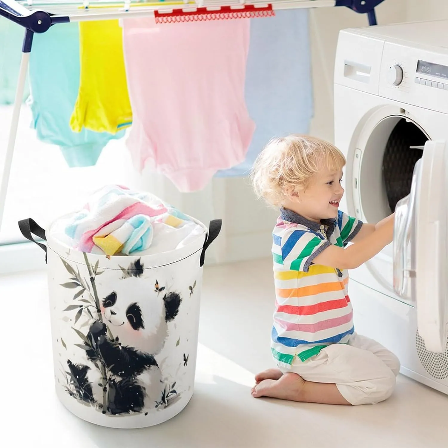 Laundry Hampers, Large Drawstring Laundry Bag, Removable Laundry Bags, Collapsible Storage Bin with Handles for Home Organization, Kids Room, Nursery Fruit