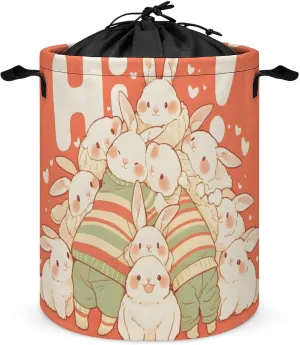Laundry Hampers, Large Drawstring Laundry Bag, Removable Laundry Bags, Collapsible Storage Bin with Handles for Home Organization, Kids Room, Nursery Happy