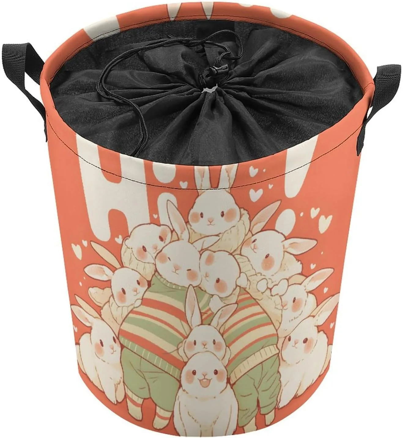 Laundry Hampers, Large Drawstring Laundry Bag, Removable Laundry Bags, Collapsible Storage Bin with Handles for Home Organization, Kids Room, Nursery Happy