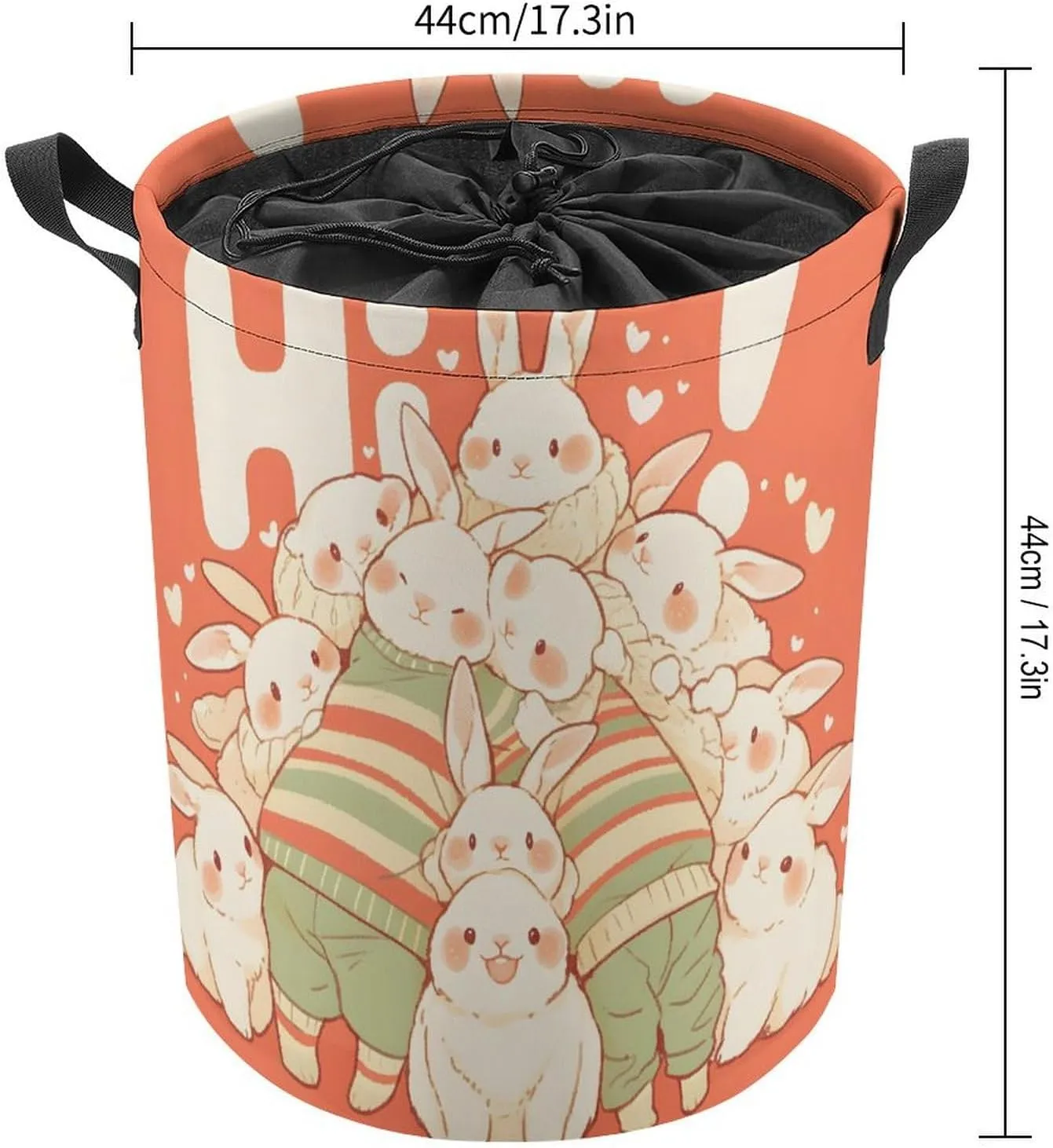 Laundry Hampers, Large Drawstring Laundry Bag, Removable Laundry Bags, Collapsible Storage Bin with Handles for Home Organization, Kids Room, Nursery Happy
