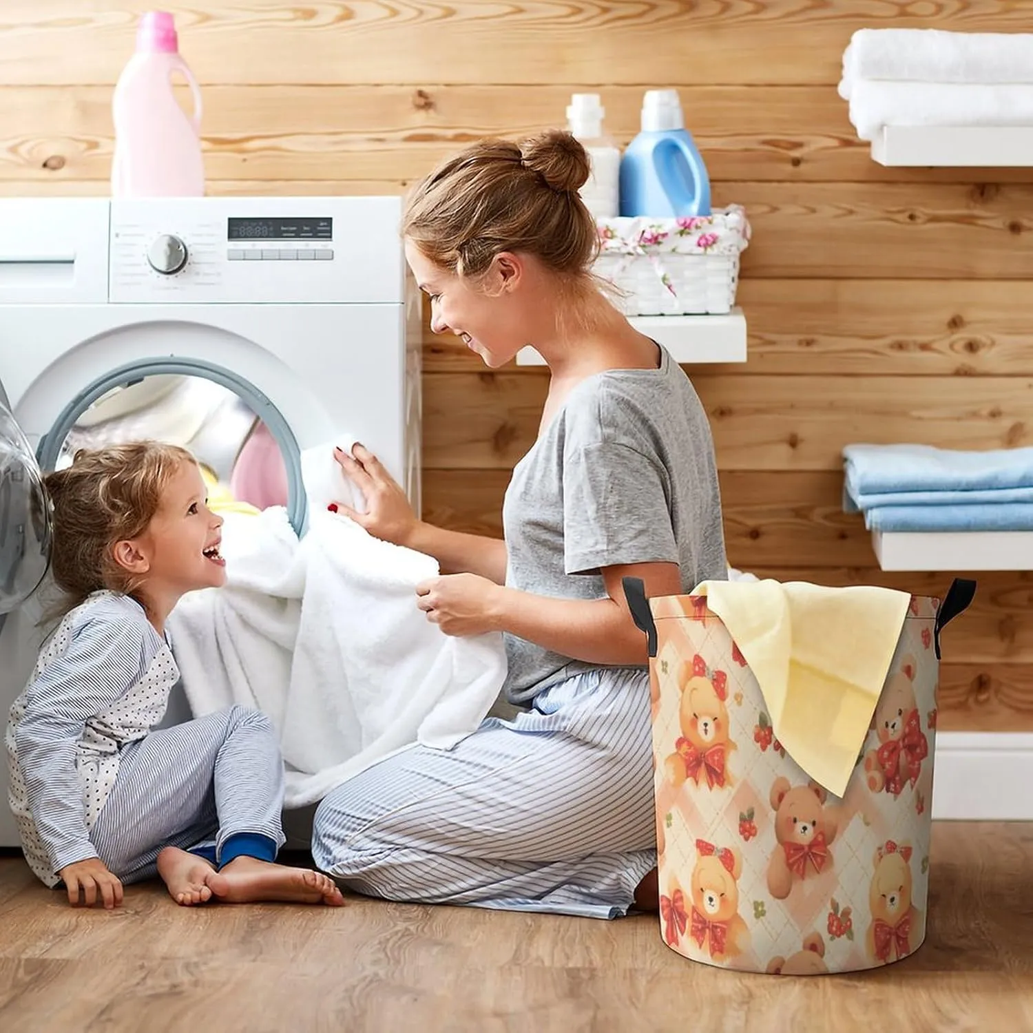 Laundry Hampers, Large Drawstring Laundry Bag, Removable Laundry Bags, Collapsible Storage Bin with Handles for Home Organization, Kids Room, Nursery Mammal