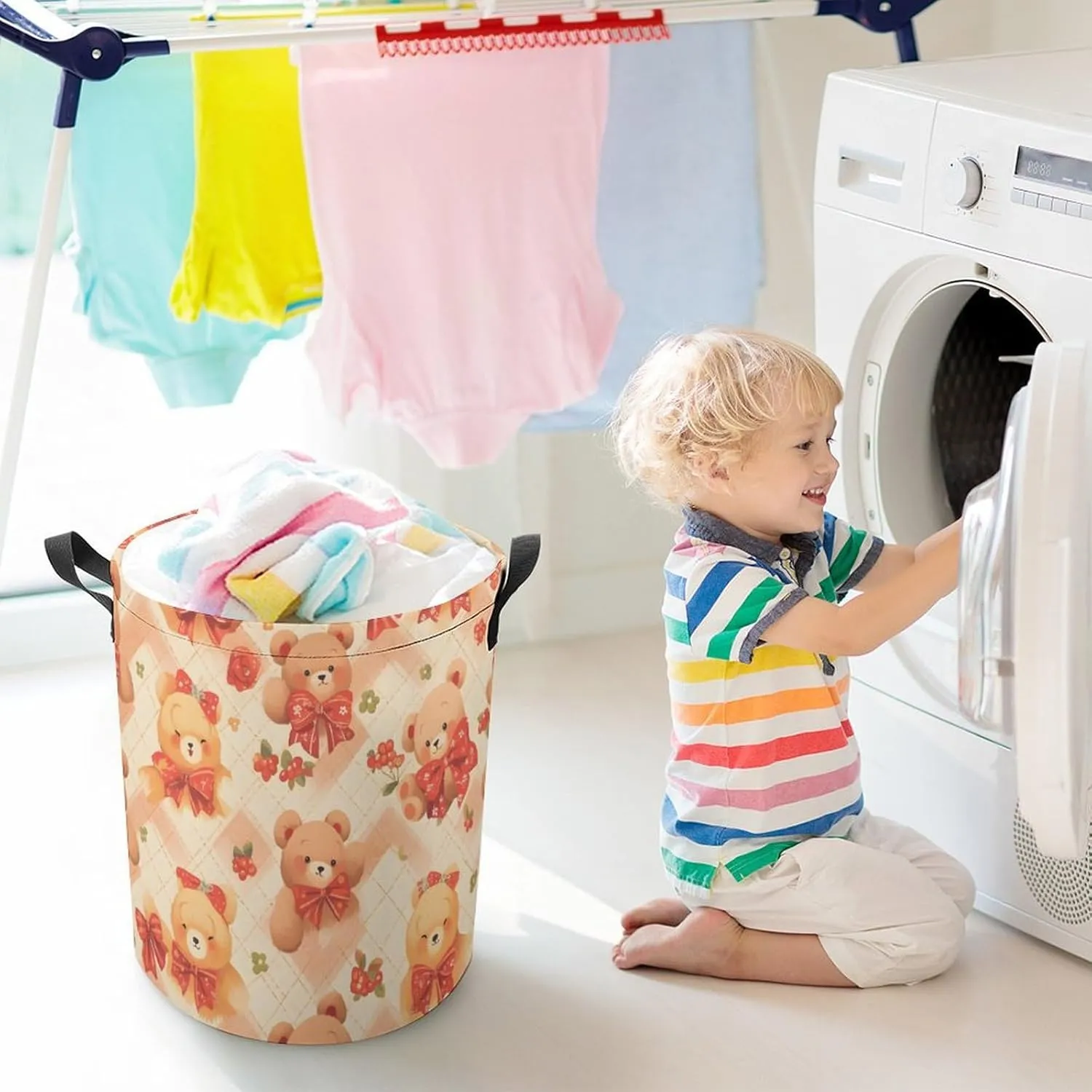 Laundry Hampers, Large Drawstring Laundry Bag, Removable Laundry Bags, Collapsible Storage Bin with Handles for Home Organization, Kids Room, Nursery Mammal
