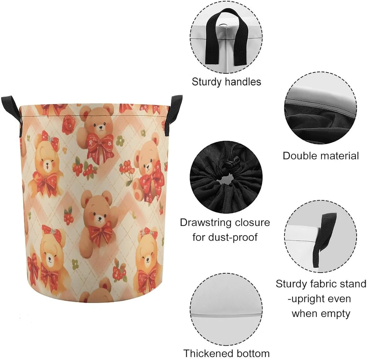 Laundry Hampers, Large Drawstring Laundry Bag, Removable Laundry Bags, Collapsible Storage Bin with Handles for Home Organization, Kids Room, Nursery Mammal