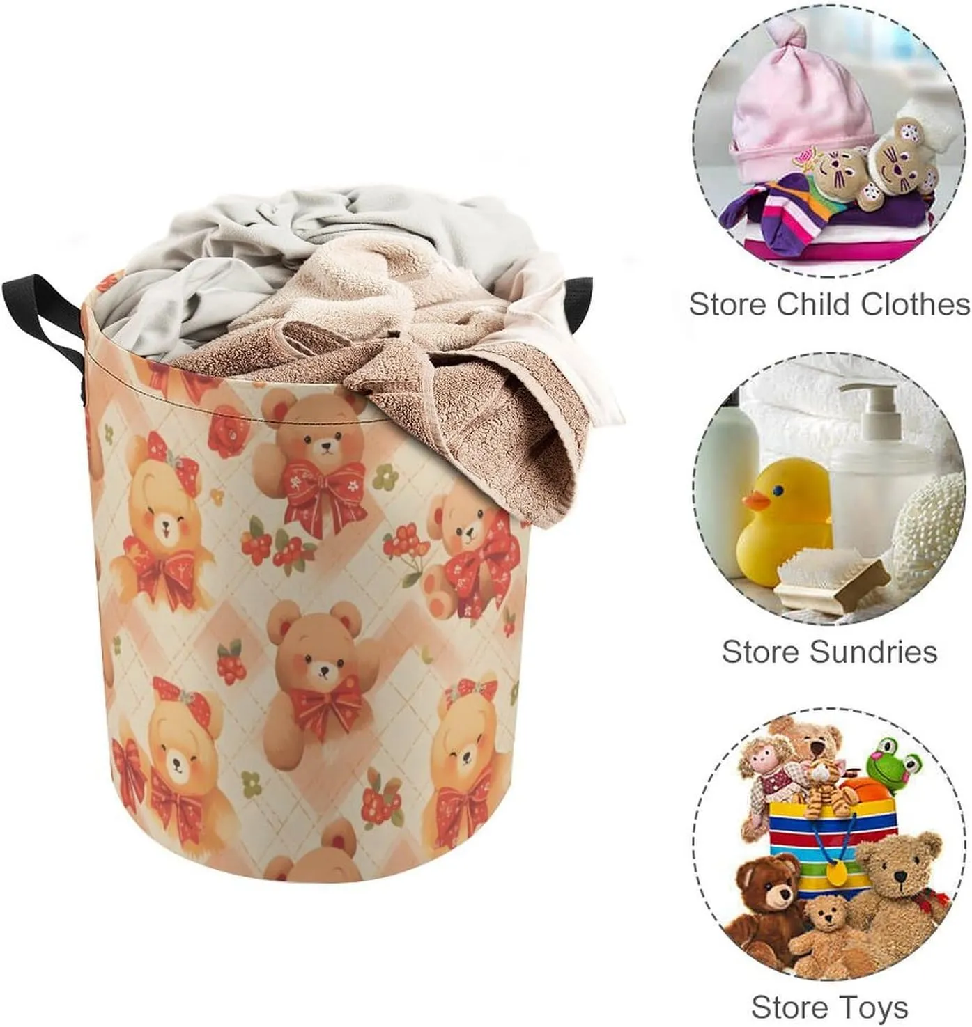 Laundry Hampers, Large Drawstring Laundry Bag, Removable Laundry Bags, Collapsible Storage Bin with Handles for Home Organization, Kids Room, Nursery Mammal