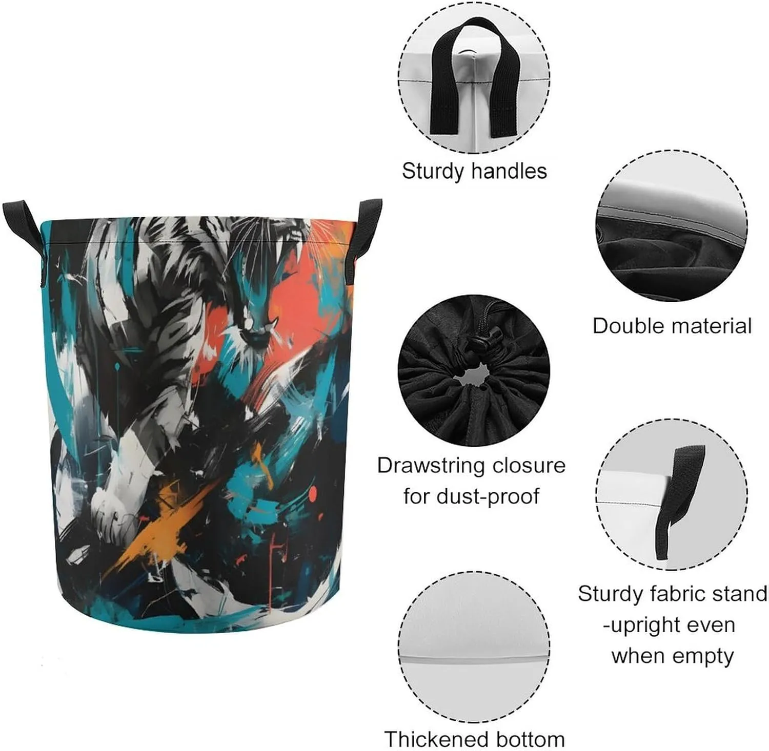 Laundry Hampers, Large Drawstring Laundry Bag, Removable Laundry Bags, Collapsible Storage Bin with Handles for Home Organization, Kids Room, Nursery Painting