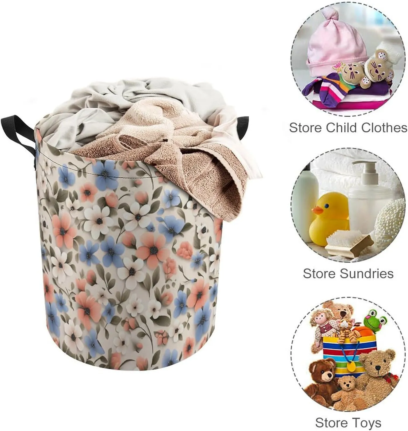 Laundry Hampers, Large Drawstring Laundry Bag, Removable Laundry Bags, Collapsible Storage Bin with Handles for Home Organization, Kids Room, Nursery Pattern