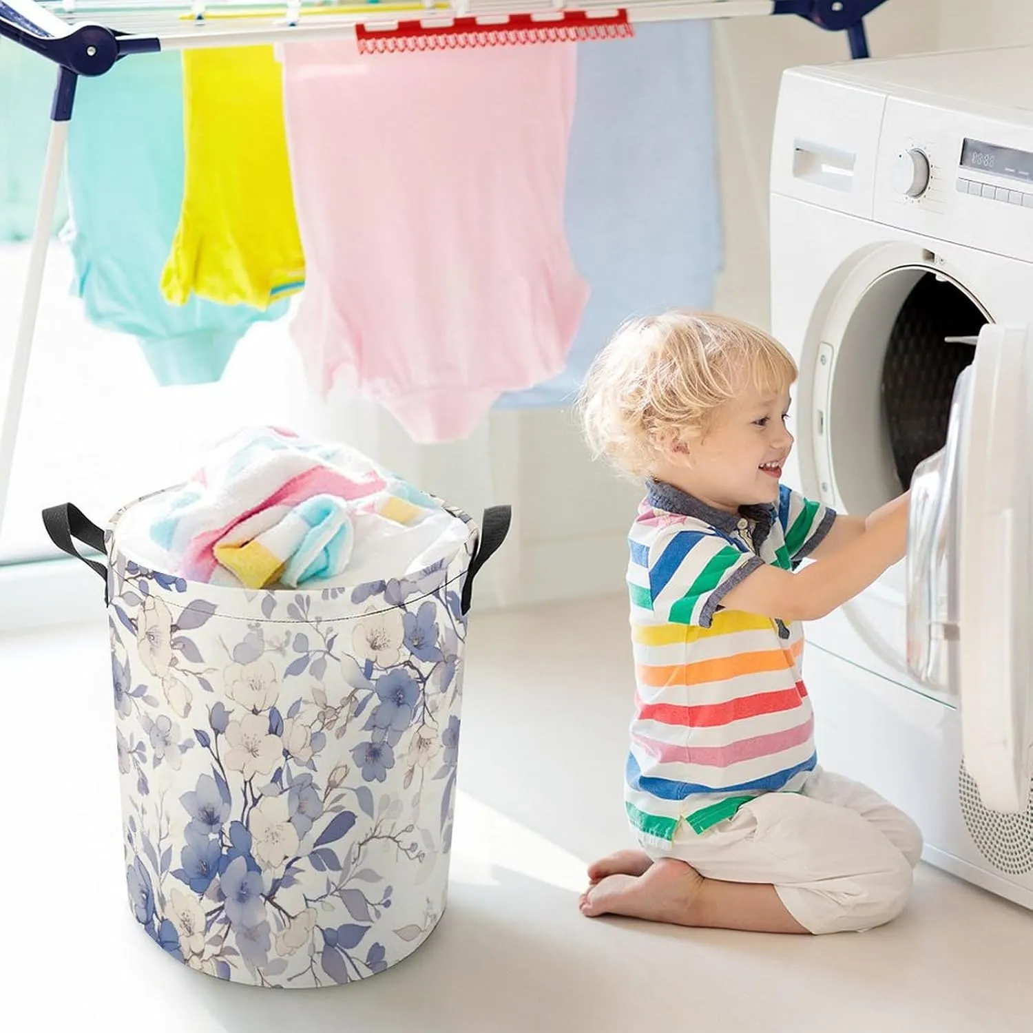 Laundry Hampers, Large Drawstring Laundry Bag, Removable Laundry Bags, Collapsible Storage Bin with Handles for Home Organization, Kids Room, Nursery Pattern