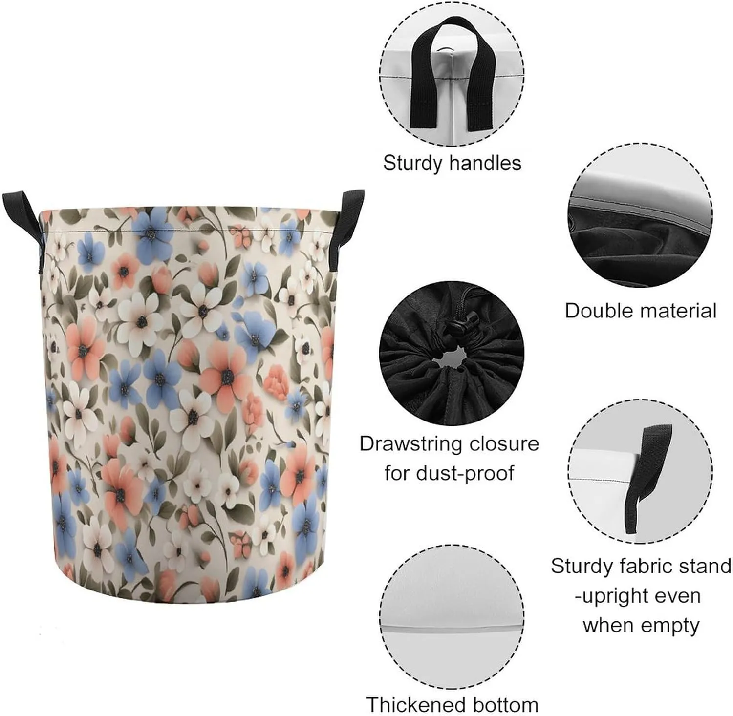 Laundry Hampers, Large Drawstring Laundry Bag, Removable Laundry Bags, Collapsible Storage Bin with Handles for Home Organization, Kids Room, Nursery Pattern
