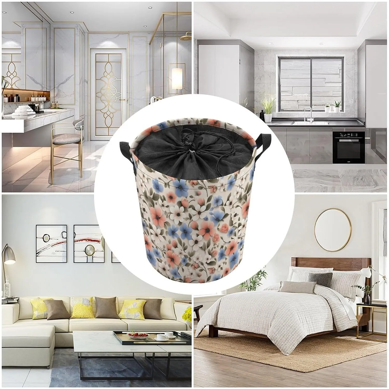 Laundry Hampers, Large Drawstring Laundry Bag, Removable Laundry Bags, Collapsible Storage Bin with Handles for Home Organization, Kids Room, Nursery Pattern