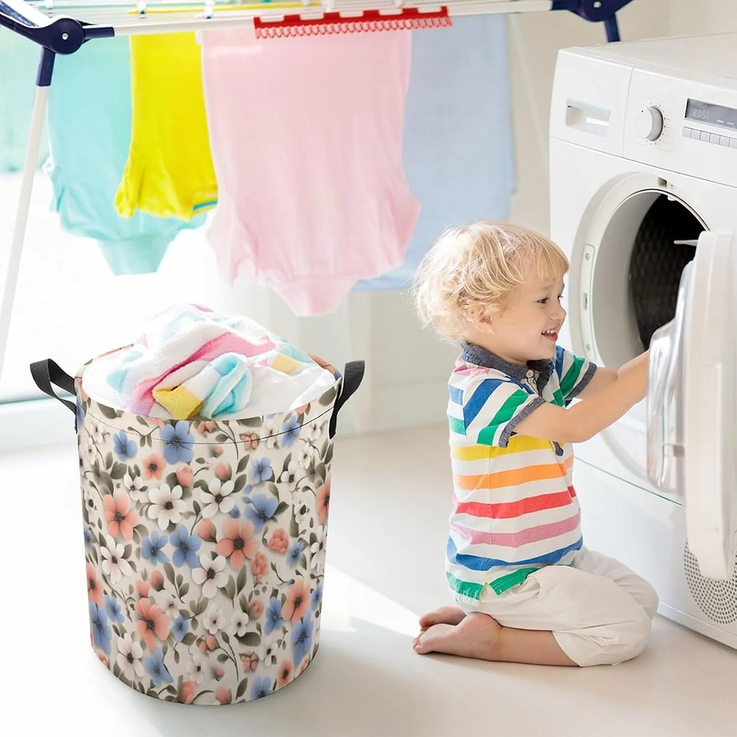 Laundry Hampers, Large Drawstring Laundry Bag, Removable Laundry Bags, Collapsible Storage Bin with Handles for Home Organization, Kids Room, Nursery Pattern