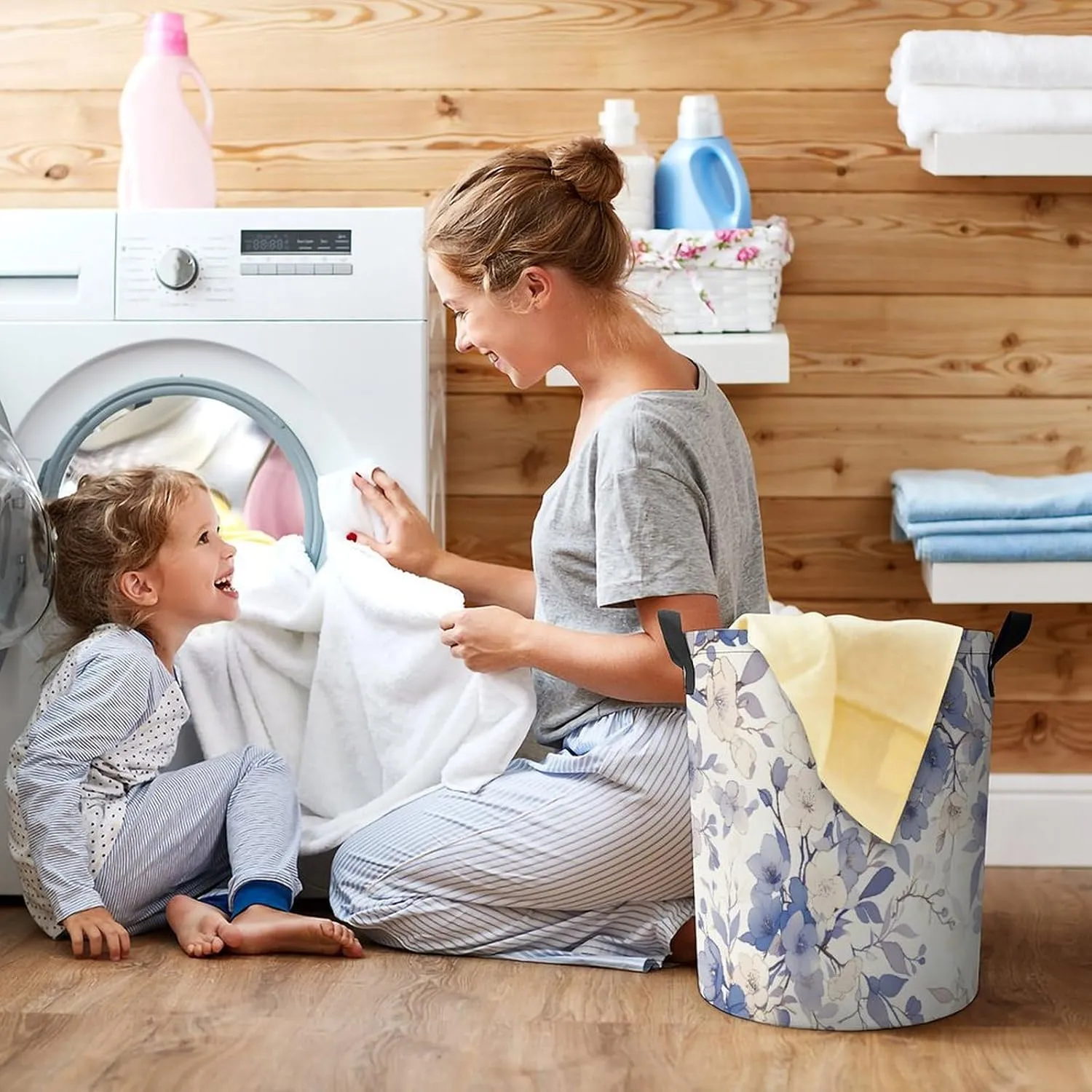 Laundry Hampers, Large Drawstring Laundry Bag, Removable Laundry Bags, Collapsible Storage Bin with Handles for Home Organization, Kids Room, Nursery Pattern