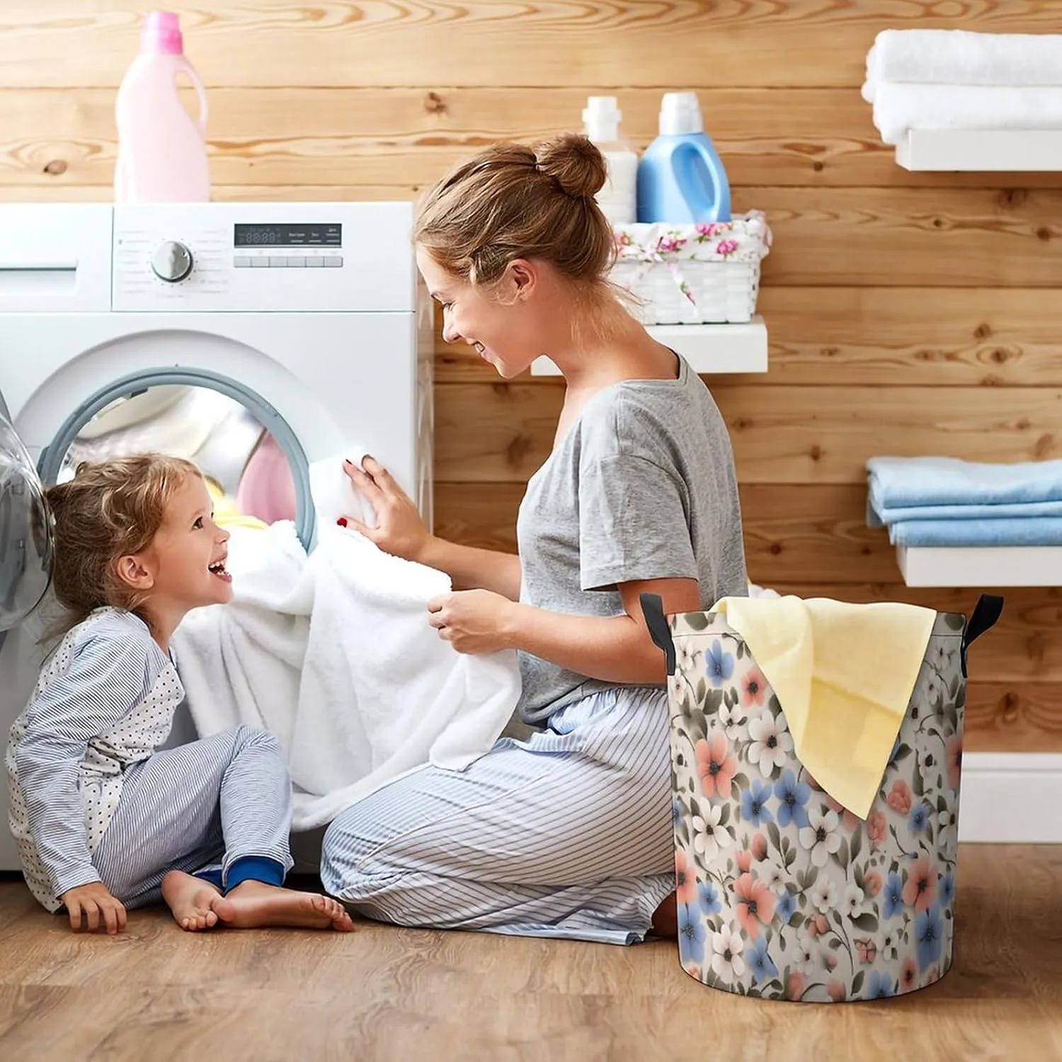 Laundry Hampers, Large Drawstring Laundry Bag, Removable Laundry Bags, Collapsible Storage Bin with Handles for Home Organization, Kids Room, Nursery Pattern
