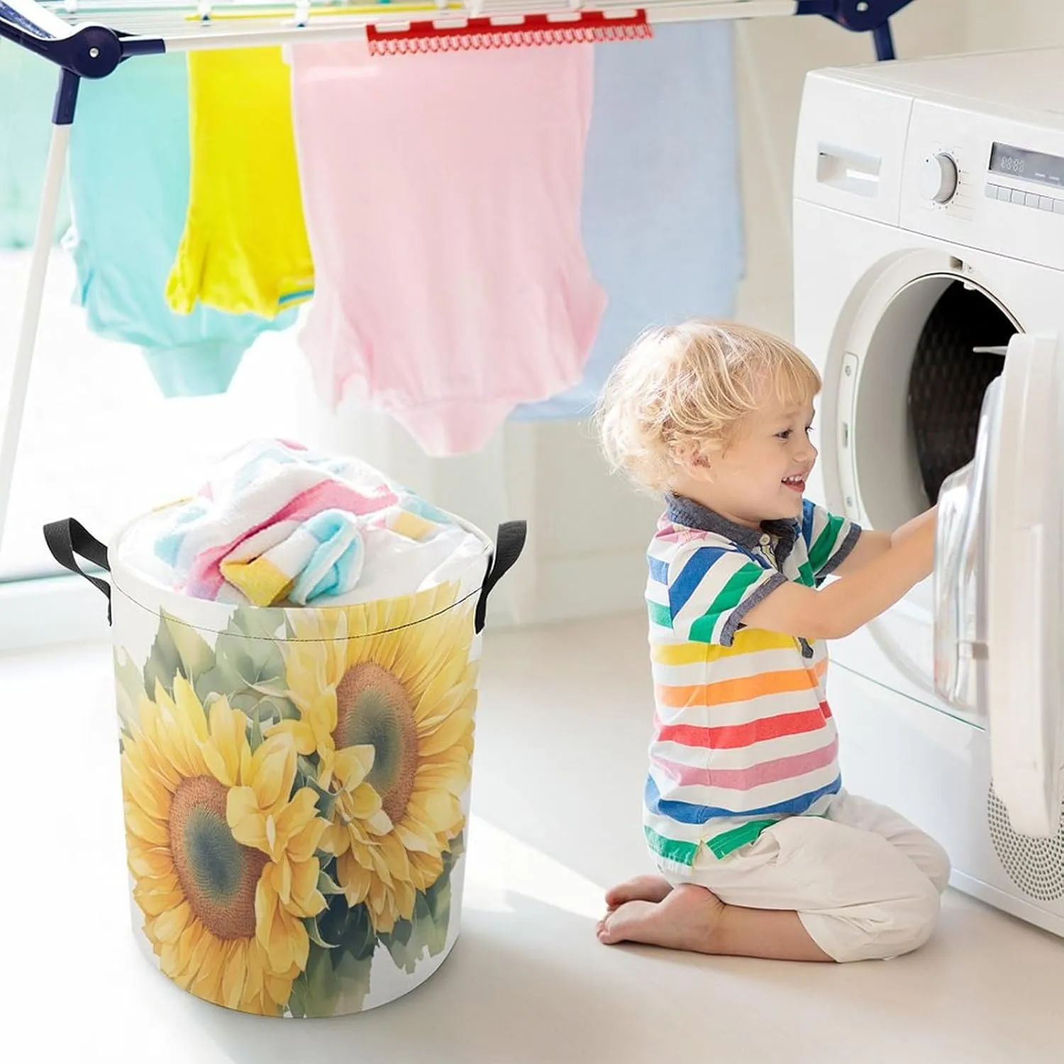 Laundry Hampers, Large Drawstring Laundry Bag, Removable Laundry Bags, Collapsible Storage Bin with Handles for Home Organization, Kids Room, Nursery Petal