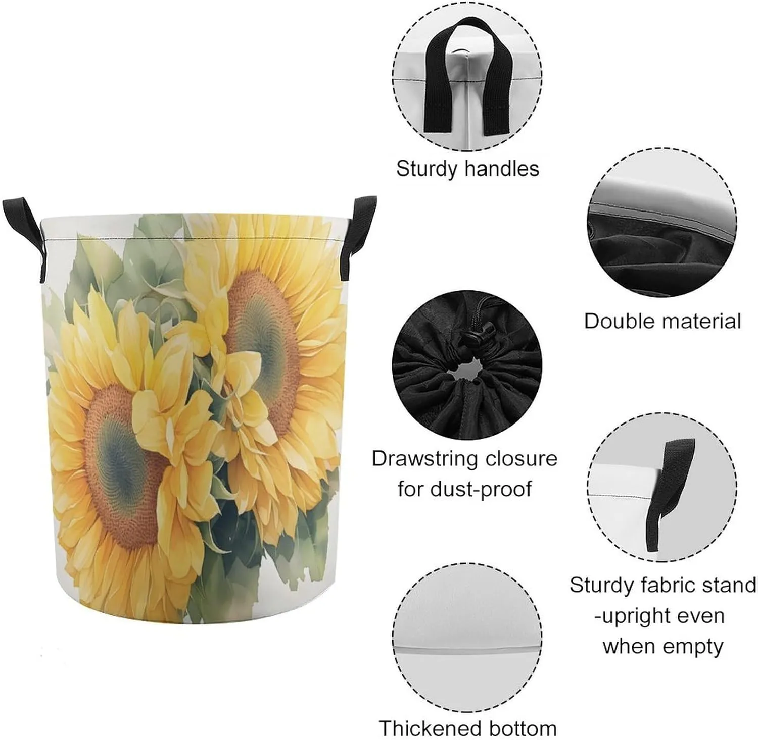 Laundry Hampers, Large Drawstring Laundry Bag, Removable Laundry Bags, Collapsible Storage Bin with Handles for Home Organization, Kids Room, Nursery Petal