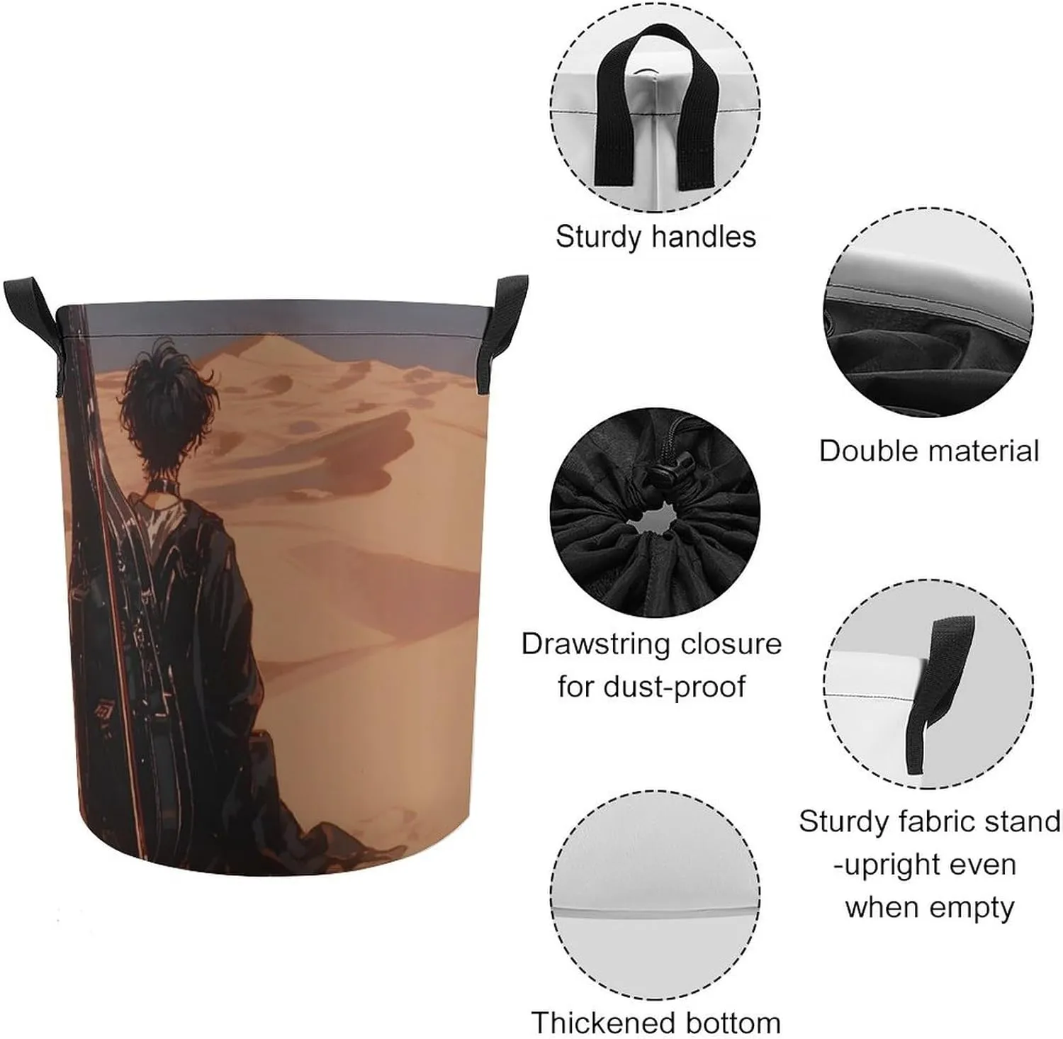 Laundry Hampers, Large Drawstring Laundry Bag, Removable Laundry Bags, Collapsible Storage Bin with Handles for Home Organization, Kids Room, Nursery Sky